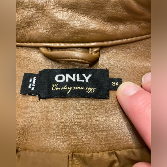 ONLY Brand faux leather biker jacket lined women’s Carmel colour - Picture 9 of 15